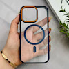 قاب گوشی iPhone 16 Pro آیفون اورجینال Orange Line مگ سیف دار طلقی شیشه ای شفاف سرمه ای کد 128460