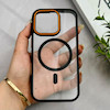 قاب گوشی iPhone 16 Pro آیفون اورجینال Orange Line مگ سیف دار طلقی شیشه ای شفاف مشکی کد 128461