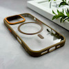 قاب گوشی iPhone 16 Pro آیفون اورجینال Orange Line مگ سیف دار طلقی شیشه ای شفاف قهوه ای کد 128462