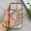 قاب گوشی iPhone 16 Pro آیفون اورجینال Orange Line مگ سیف دار طلقی شیشه ای شفاف طوسی کد 128463