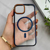 قاب گوشی iPhone 13 - 14 آیفون اورجینال Orange Line مگ سیف دار طلقی شیشه ای شفاف سرمه ای کد 128469