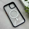 قاب گوشی iPhone 13 - 14 آیفون اورجینال Orange Line مگ سیف دار طلقی شیشه ای شفاف سرمه ای کد 128469