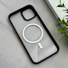 قاب گوشی iPhone 13 - 14 آیفون اورجینال Orange Line مگ سیف دار طلقی شیشه ای شفاف مشکی کد 128472