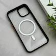 قاب گوشی iPhone 13 - 14 آیفون اورجینال Orange Line مگ سیف دار طلقی شیشه ای شفاف مشکی کد 128472