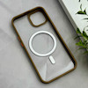 قاب گوشی iPhone 13 - 14 آیفون اورجینال Orange Line مگ سیف دار طلقی شیشه ای شفاف قهوه ای کد 128473
