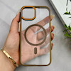 قاب گوشی iPhone 13 - 14 آیفون اورجینال Orange Line مگ سیف دار طلقی شیشه ای شفاف قهوه ای کد 128473