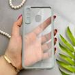 قاب گوشی Galaxy A20 - A30 سامسونگ پشت طلق شفاف دور سیلیکونی دور رنگی محافظ لنز برجسته طوسی کد 129461