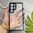 قاب گوشی Galaxy S25 Ultra سامسونگ پشت طلق شفاف دور سیلیکونی دور رنگی محافظ لنز برجسته سرمه ای کد 129477