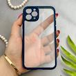 قاب گوشی iPhone 11 Pro آیفون پشت طلق شفاف دور سیلیکونی دور رنگی محافظ لنز برجسته سرمه ای کد 129495