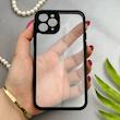 قاب گوشی iPhone 11 Pro آیفون پشت طلق شفاف دور سیلیکونی دور رنگی محافظ لنز برجسته مشکی کد 129496