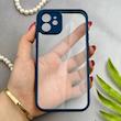 قاب گوشی iPhone 12 آیفون پشت طلق شفاف دور سیلیکونی دور رنگی محافظ لنز برجسته سرمه ای کد 129501