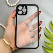 قاب گوشی iPhone 12 Pro آیفون پشت طلق شفاف دور سیلیکونی دور رنگی محافظ لنز برجسته مشکی کد 129505