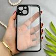 قاب گوشی iPhone 13 آیفون پشت طلق شفاف دور سیلیکونی دور رنگی محافظ لنز برجسته مشکی کد E21-129517