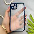 قاب گوشی iPhone 13 آیفون پشت طلق شفاف دور سیلیکونی دور رنگی محافظ لنز برجسته سرمه ای کد E21-129518