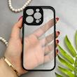 قاب گوشی iPhone 16 Pro آیفون پشت طلق شفاف دور سیلیکونی دور رنگی محافظ لنز برجسته مشکی کد 129523