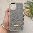 قاب گوشی iPhone 12 Pro Max آیفون نگین دار سواروسکی SWAROVSKI پلاک فلزی خاکستری کد 151371