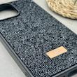 قاب گوشی iPhone 14 Pro Max آیفون نگین دار سواروسکی SWAROVSKI پلاک فلزی مشکی کد 151383