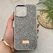 قاب گوشی iPhone 14 Pro Max آیفون نگین دار سواروسکی SWAROVSKI پلاک فلزی خاکستری کد 151384