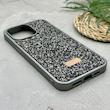 قاب گوشی iPhone 15 Pro Max آیفون نگین دار سواروسکی SWAROVSKI پلاک فلزی خاکستری کد 151389