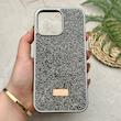 قاب گوشی iPhone 15 Pro Max آیفون نگین دار سواروسکی SWAROVSKI پلاک فلزی خاکستری کد 151389