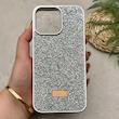 قاب گوشی iPhone 16 Pro Max آیفون نگین دار سواروسکی SWAROVSKI پلاک فلزی نقره ای کد 151393