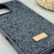قاب گوشی iPhone 16 Pro Max آیفون نگین دار سواروسکی SWAROVSKI پلاک فلزی مشکی کد 151399