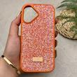 قاب گوشی iPhone 17 آیفون نگین دار سواروسکی SWAROVSKI پلاک فلزی نارنجی کد 151415