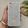 قاب گوشی iPhone 16 آیفون نگین دار سواروسکی SWAROVSKI پلاک فلزی نقره ای کد 151420