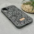 قاب گوشی iPhone 16 آیفون نگین دار سواروسکی SWAROVSKI پلاک فلزی خاکستری کد 151423