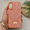 قاب گوشی iPhone 16 آیفون نگین دار سواروسکی SWAROVSKI پلاک فلزی نارنجی کد 151424
