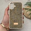 قاب گوشی iPhone 16 آیفون نگین دار سواروسکی SWAROVSKI پلاک فلزی طلایی کد 151426