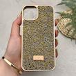 قاب گوشی iPhone 13 - 14 آیفون نگین دار سواروسکی SWAROVSKI پلاک فلزی طلایی کد 151438