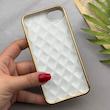 قاب گوشی iPhone 7 - iPhone 8 - iPhone SE 2020 - iPhone SE 2022 آیفون ژله ای مای کیس گلد لاین لوزی دور طلایی محافظ لنز دار سفید کد 154215