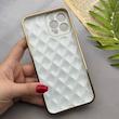قاب گوشی iPhone 12 Pro Max آیفون ژله ای مای کیس گلد لاین لوزی دور طلایی محافظ لنز دار سفید کد 154223
