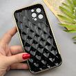 قاب گوشی iPhone 12 Pro Max آیفون ژله ای مای کیس گلد لاین لوزی دور طلایی محافظ لنز دار مشکی کد 154225