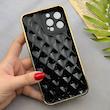 قاب گوشی iPhone 13 Pro Max آیفون ژله ای مای کیس گلد لاین لوزی دور طلایی محافظ لنز دار مشکی کد 154226