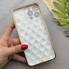 قاب گوشی iPhone 13 Pro Max آیفون ژله ای مای کیس گلد لاین لوزی دور طلایی محافظ لنز دار سفید کد 154228