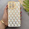 قاب گوشی iPhone 15 Pro Max آیفون ژله ای مای کیس گلد لاین لوزی دور طلایی محافظ لنز دار سفید کد 154229