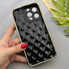 قاب گوشی iPhone 15 Pro Max آیفون ژله ای مای کیس گلد لاین لوزی دور طلایی محافظ لنز دار مشکی کد 154231