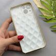 قاب گوشی iPhone 13 آیفون ژله ای مای کیس گلد لاین لوزی دور طلایی محافظ لنز دار سفید کد 154232