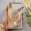 قاب گوشی iPhone X - XS آیفون اورجینال الکتروپلیتینگ مگ سیف دار ژله ای شفاف اورجینال یونیک کیس VIP Case محافظ لنز دار طلایی کد 155057
