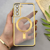 قاب گوشی Galaxy S21 FE سامسونگ اورجینال الکتروپلیتینگ مگ سیف دار ژله ای شفاف اورجینال یونیک کیس VIP Case محافظ لنز دار طلایی کد 155071