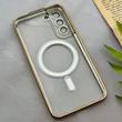 قاب گوشی Galaxy S22 Plus سامسونگ اورجینال الکتروپلیتینگ مگ سیف دار ژله ای شفاف اورجینال یونیک کیس VIP Case محافظ لنز دار طلایی کد 155073