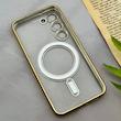 قاب گوشی Galaxy S23 سامسونگ اورجینال الکتروپلیتینگ مگ سیف دار ژله ای شفاف اورجینال یونیک کیس VIP Case محافظ لنز دار طلایی کد 155088