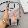 قاب گوشی iPhone 12 Pro Max آیفون طلقی شفاف شیشه ای فانتزی دارای آویزبند چرمی فلزی طرح پاپیون کد 153819
