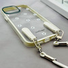 قاب گوشی iPhone 12 Pro Max آیفون طلقی شفاف شیشه ای فانتزی دارای آویزبند چرمی فلزی طرح گل های بابونه کد 153820