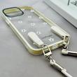 قاب گوشی iPhone 13 Pro Max آیفون طلقی شفاف شیشه ای فانتزی دارای آویزبند چرمی فلزی طرح گل های بابونه کد 153821