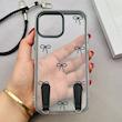 قاب گوشی iPhone 13 Pro Max آیفون طلقی شفاف شیشه ای فانتزی دارای آویزبند چرمی فلزی طرح پاپیون کد 153822