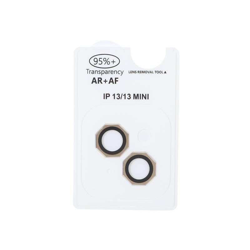 محافظ لنز iPhone 13 - 13 Mini آیفون رینگی فلزی - شیشه ای اورجینال چند ضلعی AR AF دو عددی طلایی کد 99059