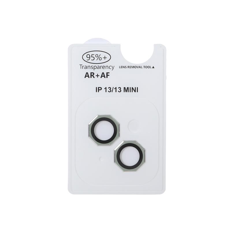 محافظ لنز iPhone 13 - 13 Mini آیفون رینگی فلزی - شیشه ای اورجینال چند ضلعی AR AF دو عددی سبز کد 99060